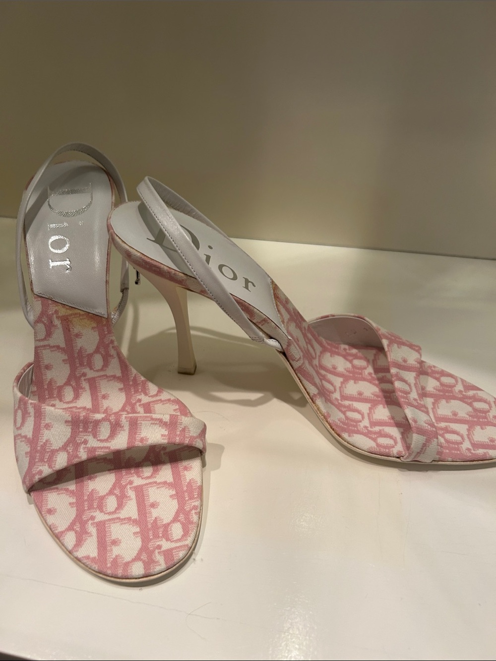 Dior Pink Logo Canvas Slingback Heels